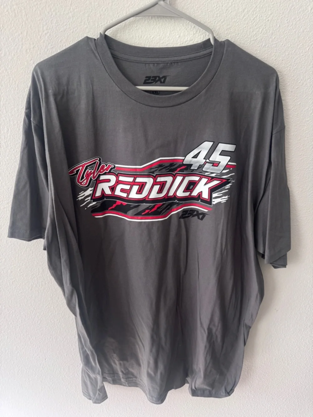 Next Level Apparel Gray Tyler Reddick 45 Graphic Tee with Red and White Accents - Picture 1 of 3